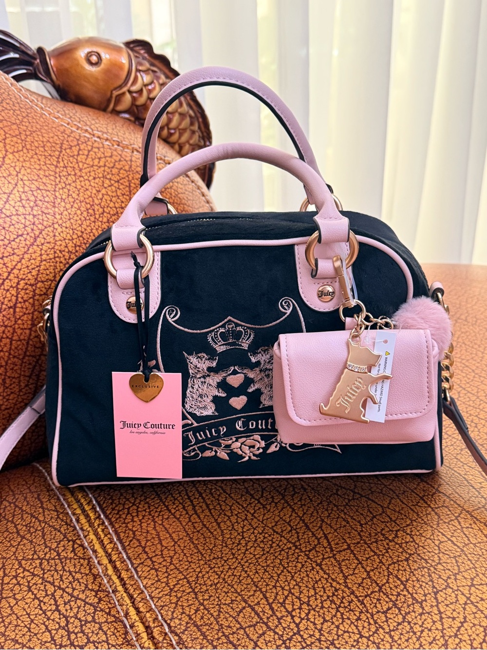 Juicy Couture New Love Chapter Satchel Black Liquorice Velour Gold Handbag